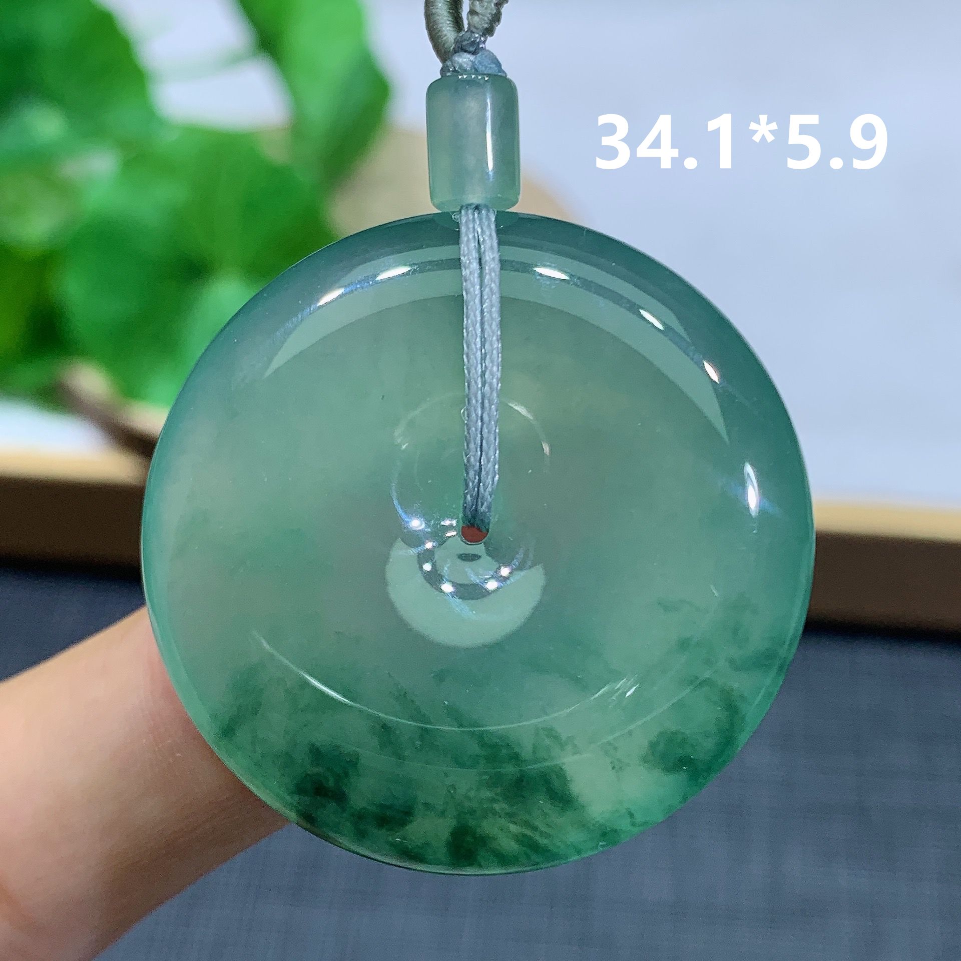 天然缅甸翡翠A货 冰种起胶意境飘花平安扣吊坠14.56g