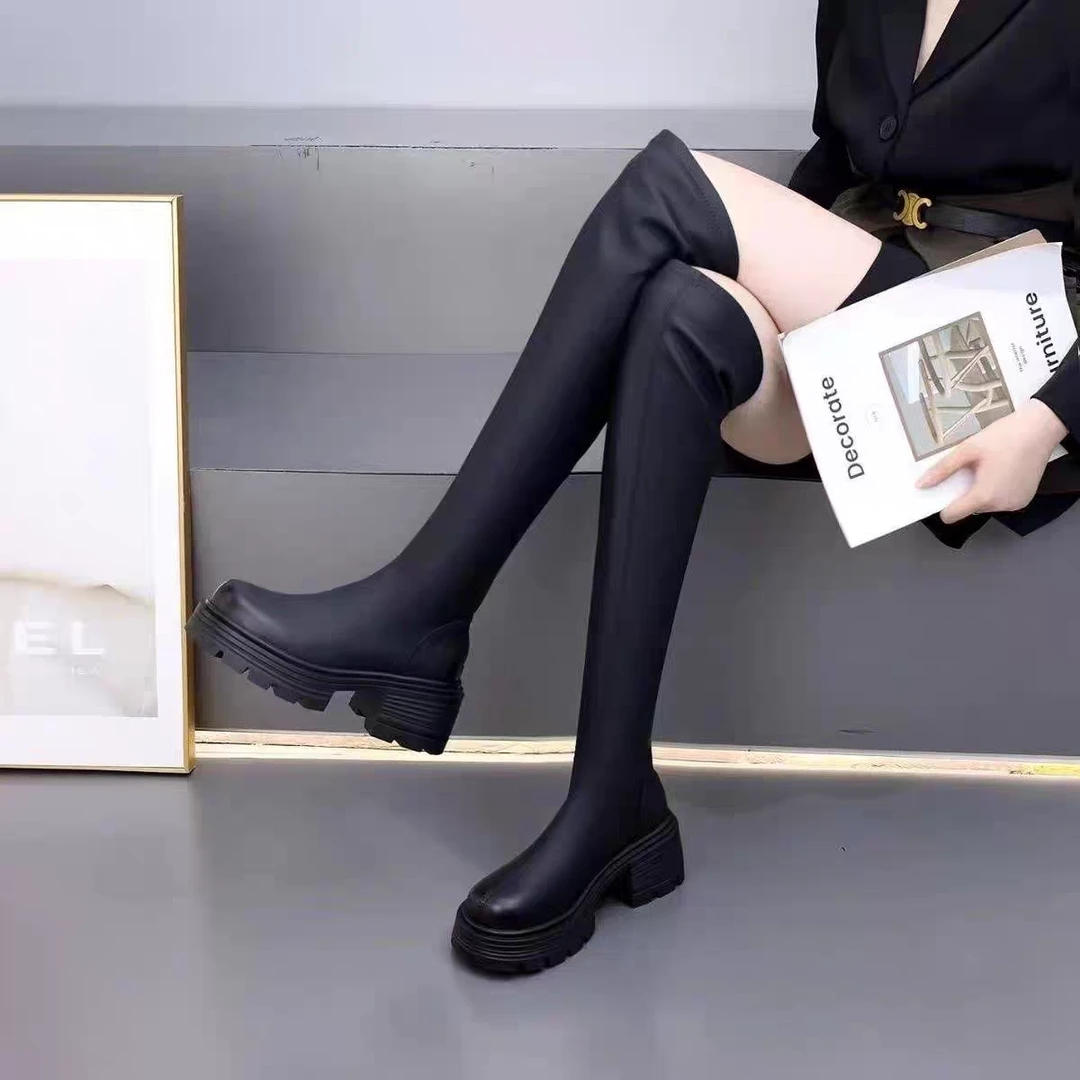 过膝靴2024秋冬新款弹力厚底加绒过膝靴3136-3