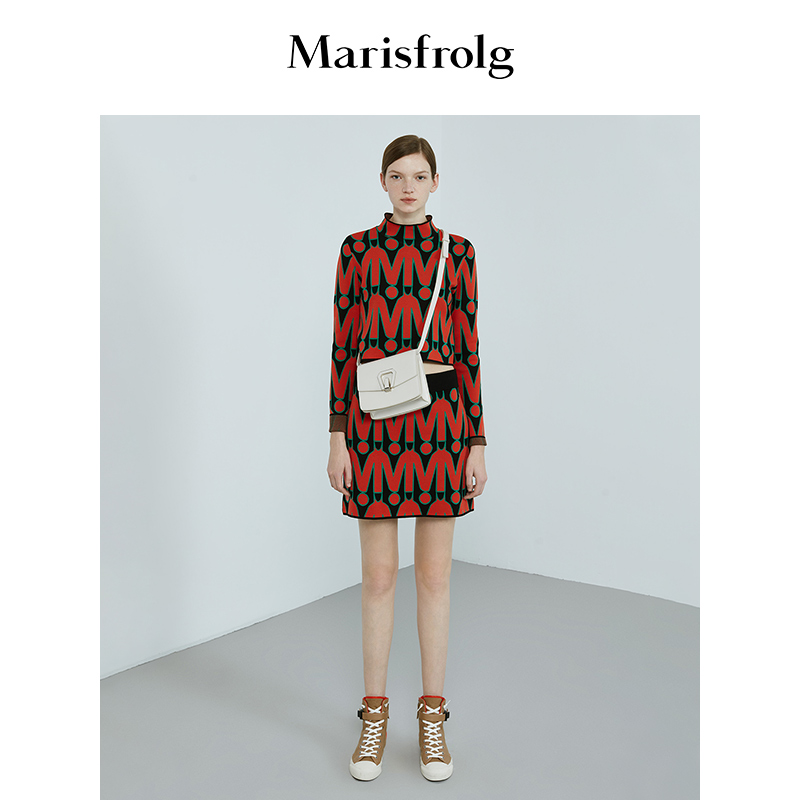 玛丝菲尔秋冬提花连帽A字裙优雅气质风高领时尚半身裙A1KT3862M