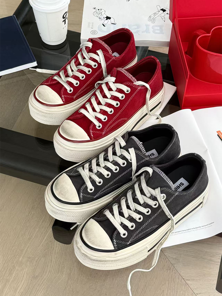 诗歌兰女鞋2025新款百搭休闲透气运动板鞋潮真皮厚底增高帆布鞋女