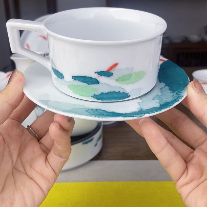 杯咖啡杯手绘釉下彩