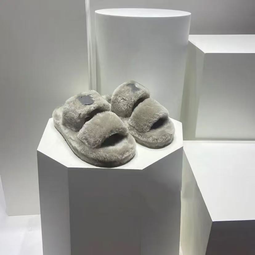 【表弟严选】C3103  灰色 新款韩系时尚居家外穿毛毛拖鞋