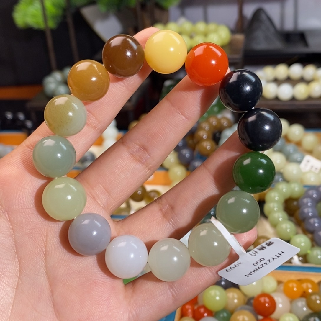 和田玉手串未镶嵌心***光W