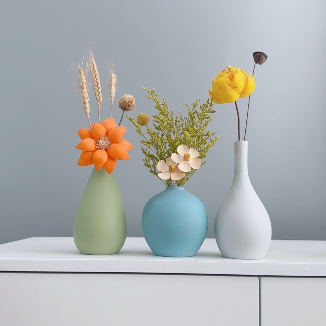 摆件陶瓷花瓶摆件含花总高约20-30cm