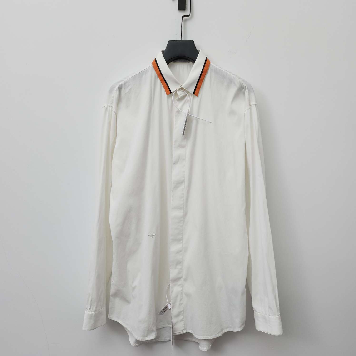 99新 DIOR/迪奥 A1267/领口拼接橙色条纹 白色 衬衫 长袖 38码