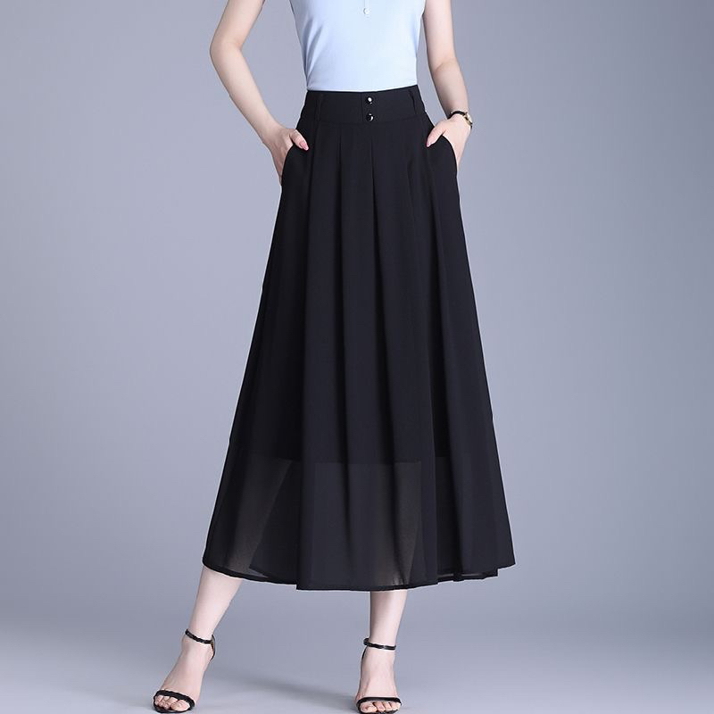 2025新款雪纺半身裙夏季中长款松紧高腰百褶裙垂感显瘦裙A字大码