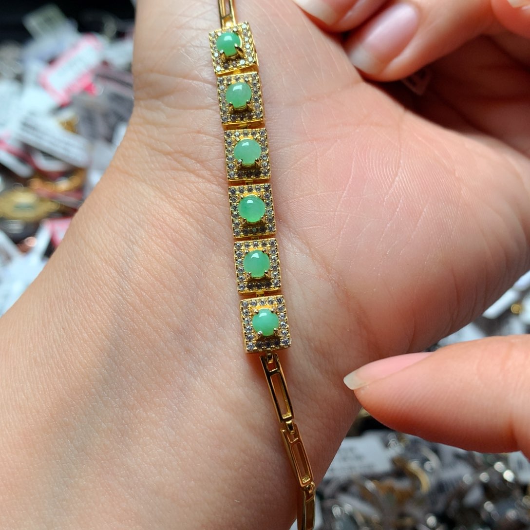 翡翠戒指银S925镶嵌天然翡翠手链