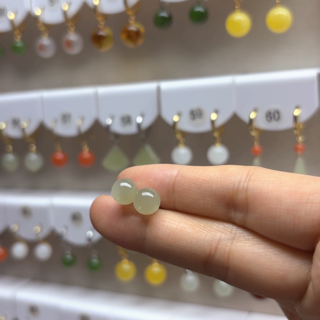 和田玉耳饰银S925镶嵌