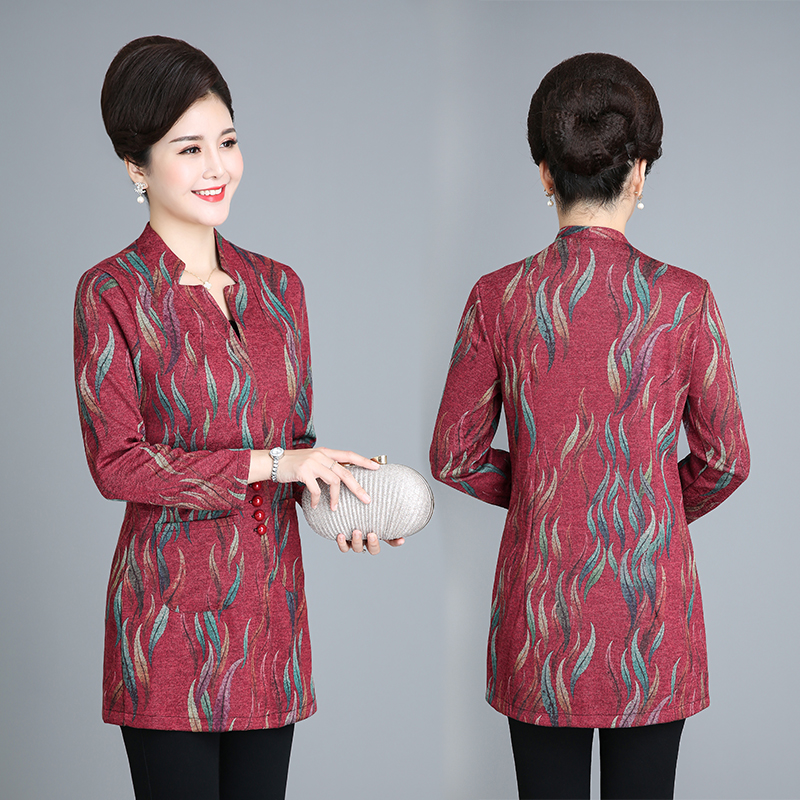 【清仓福利】加绒中长款中老年妈妈装大衣外套纯色花纹-条纹