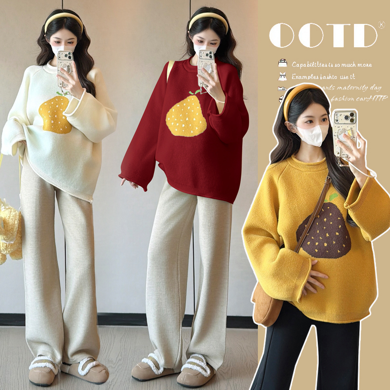 孕妇毛衣新款2025秋冬加厚外穿提花套头毛衣宽松休闲百搭孕妇装