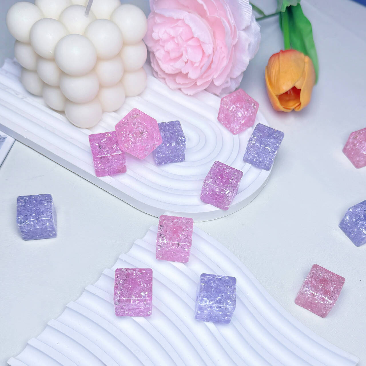 月亮家定制冰裂冰块【粉紫凝霜】1.8cm 潮玩仿真夜光冰块diy