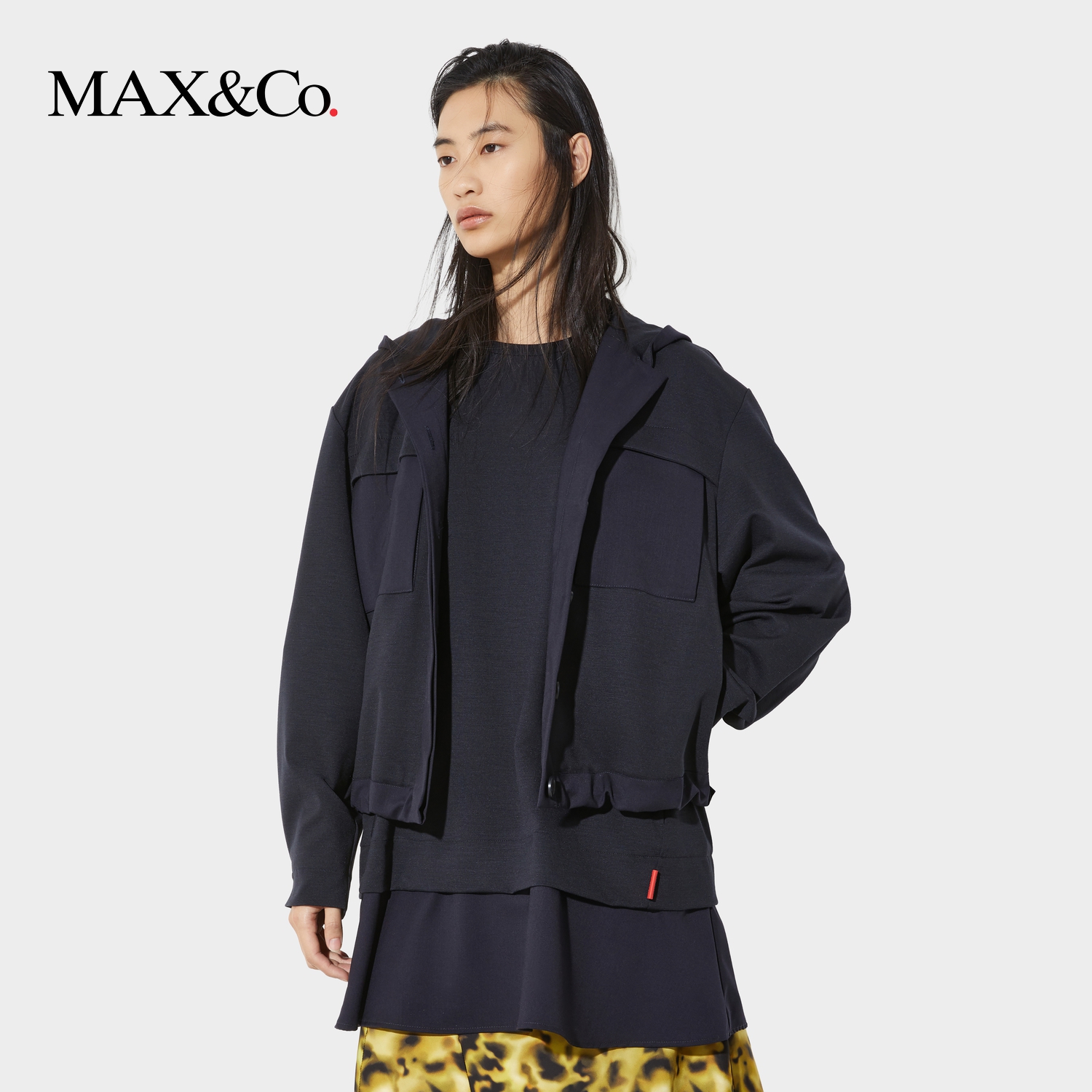 【2025季末折扣】MAX&Co.胶囊系列海军蓝连帽夹克外套6916015402