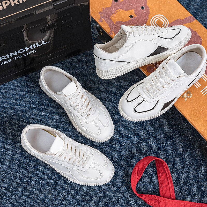 米娅2025秋新款小白鞋真皮休闲舒适平底鞋熊猫鞋拼接板鞋德训