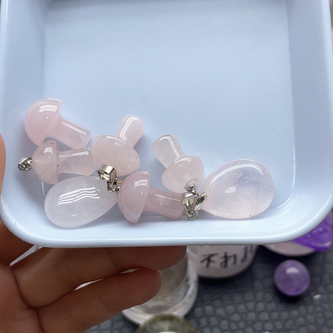 珠宝半成品水晶未镶嵌36粉晶蘑菇水滴小挂件