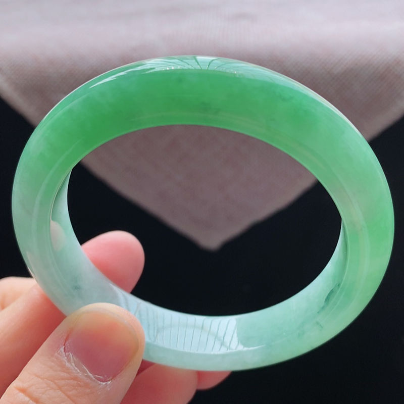 54圈25002冰糯种飘阳绿翡翠手镯子正圈玉环好种水润天然A货 a6