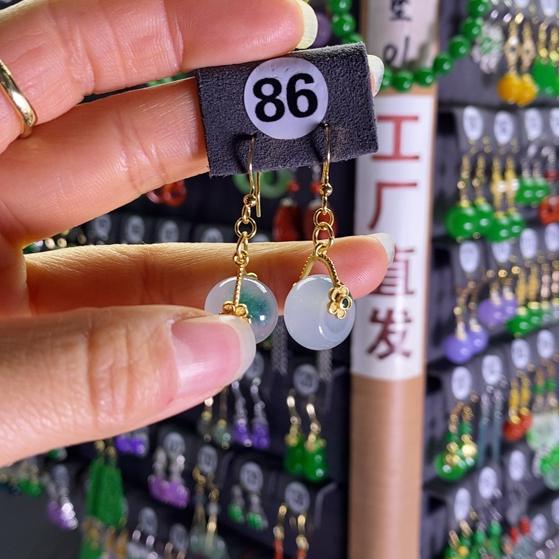 银S925镶嵌翡翠耳饰86