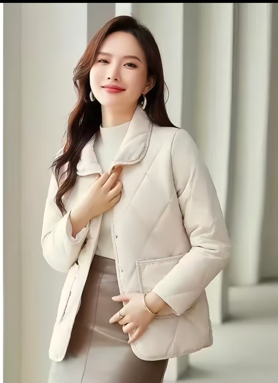 【现货+运费险】秋冬翻领复古菱格短款棉衣时尚保暖棉服外套单绗线