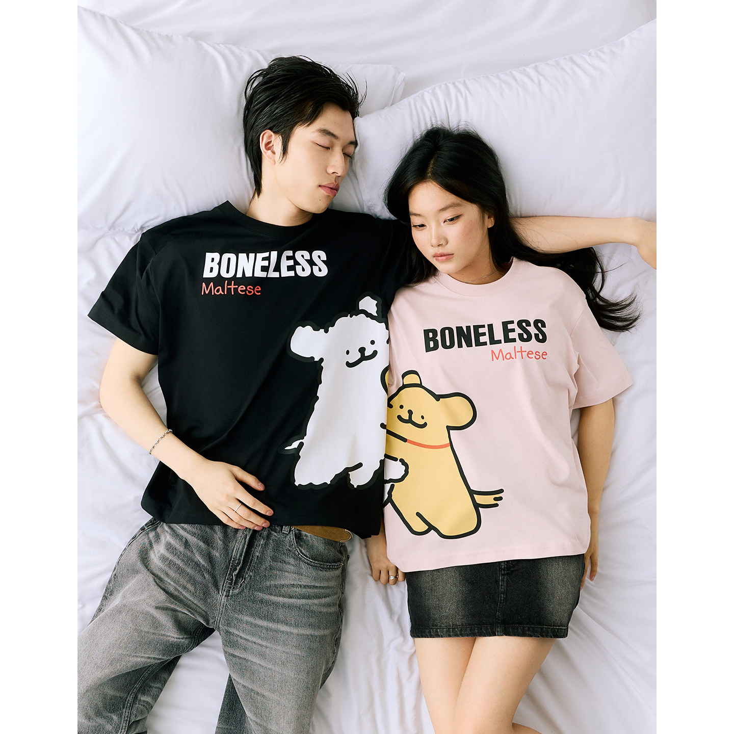 【线条小狗联名款】BONELESS线条小狗男女同款甜酷休闲短袖T恤