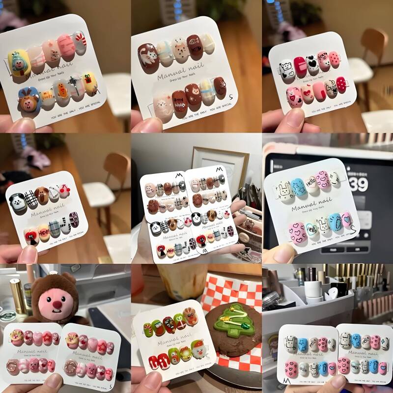 【新款合集】1-449无盒两单飞-手工穿戴甲穿戴式无痕持久可爱彩绘