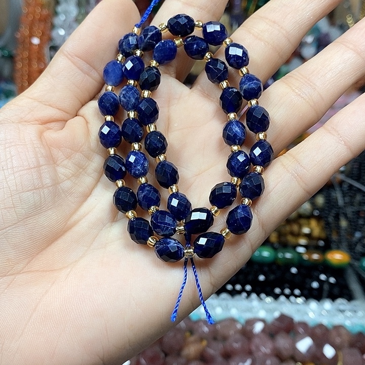 玛瑙/玉髓未镶嵌珠宝半成品A级天然蓝纹切面米珠卡7*8mm