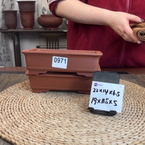 紫砂花盆清水泥长方两只0971