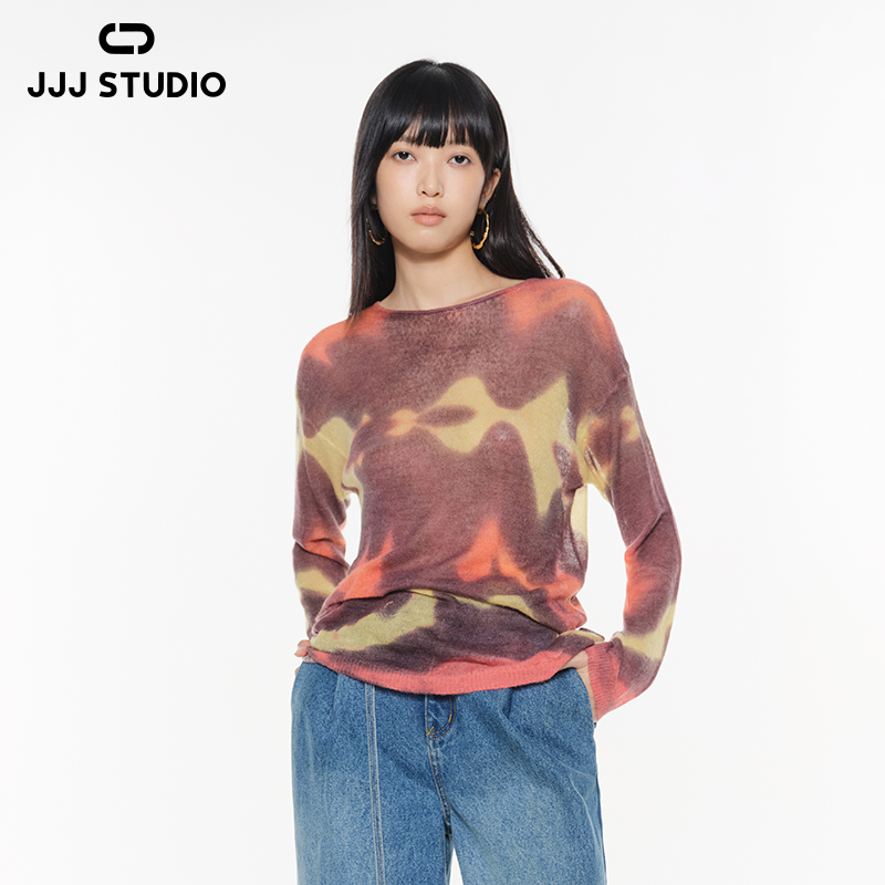 JJJ STUDIO 红花色/黑花色慵懒感百搭套头长袖针织衫女JKWFA1Z193