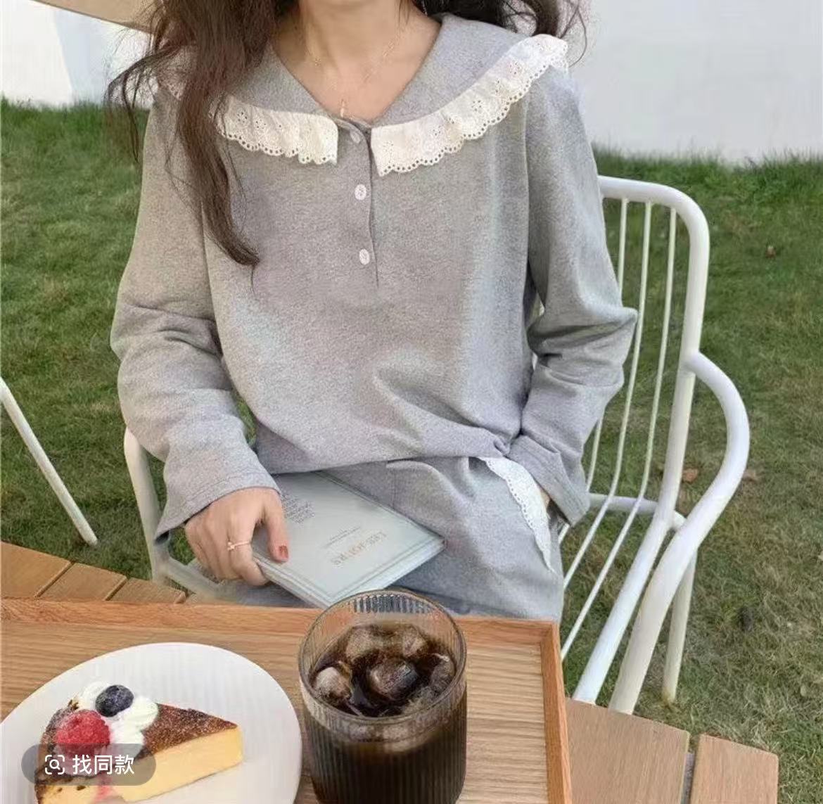 220#时尚新款宫廷风蕾丝设计感家居服套装/D4-1