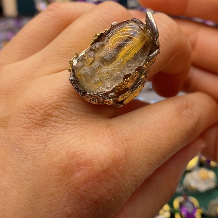 水晶戒指银S925镶嵌天然水晶戒指