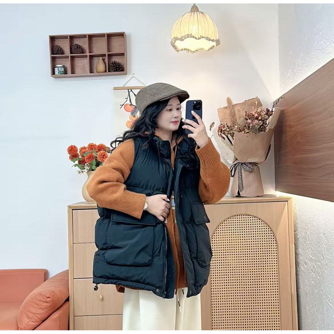 9011款-精选韩版简约宽松大版慵懒大口袋棉马甲yy