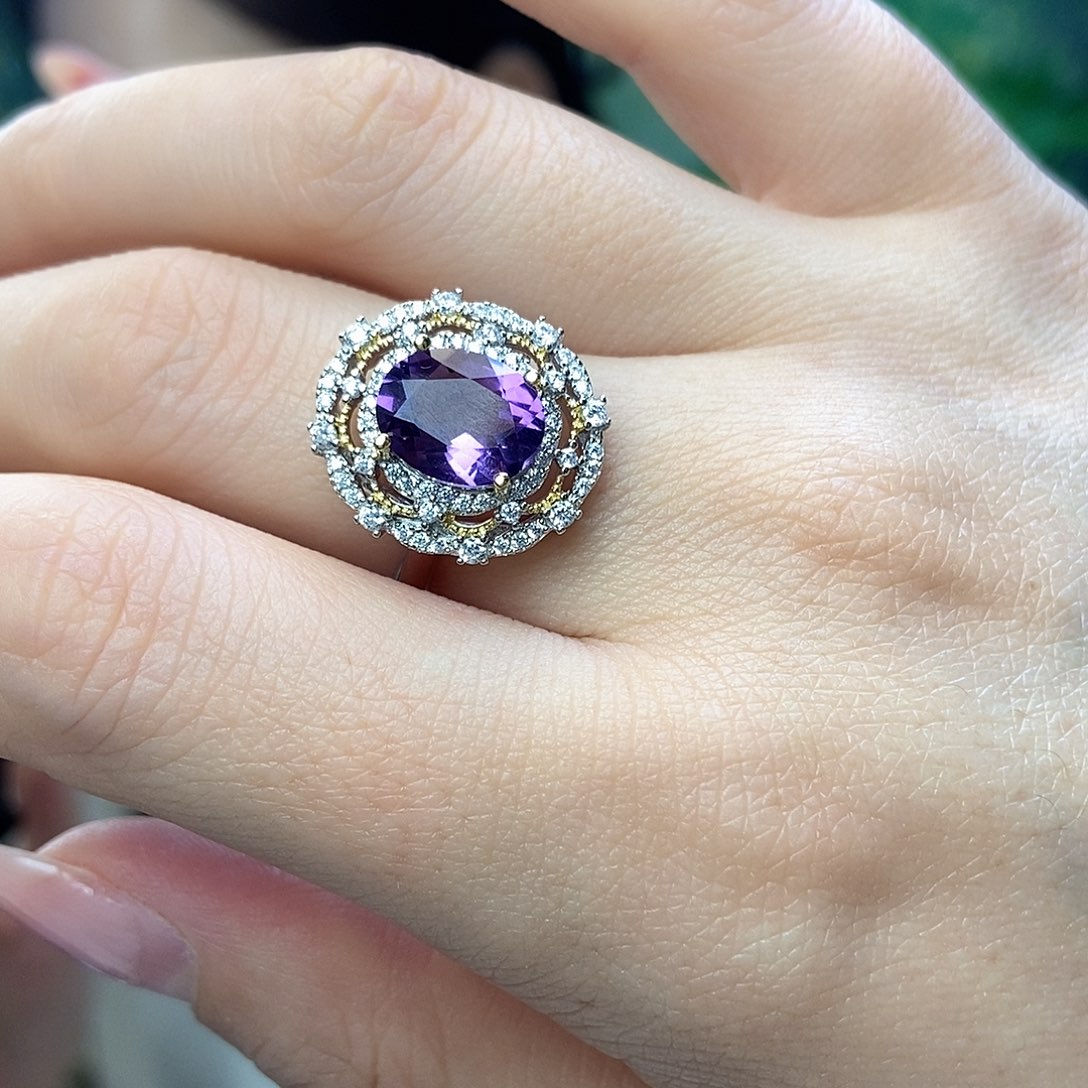 紫晶戒指，银S925镶嵌