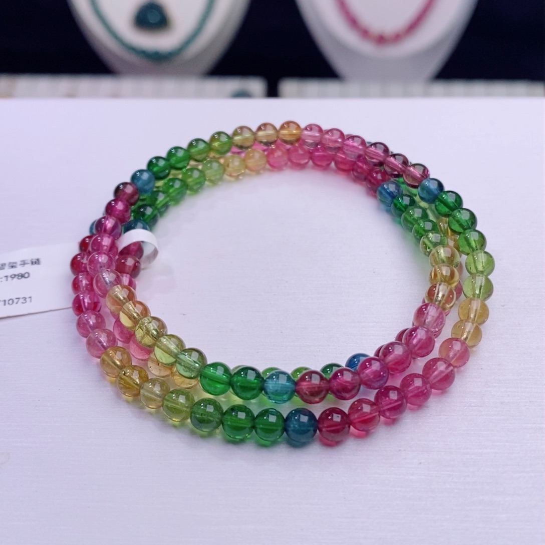 未镶嵌手链碧玺三圈圆珠手链yy