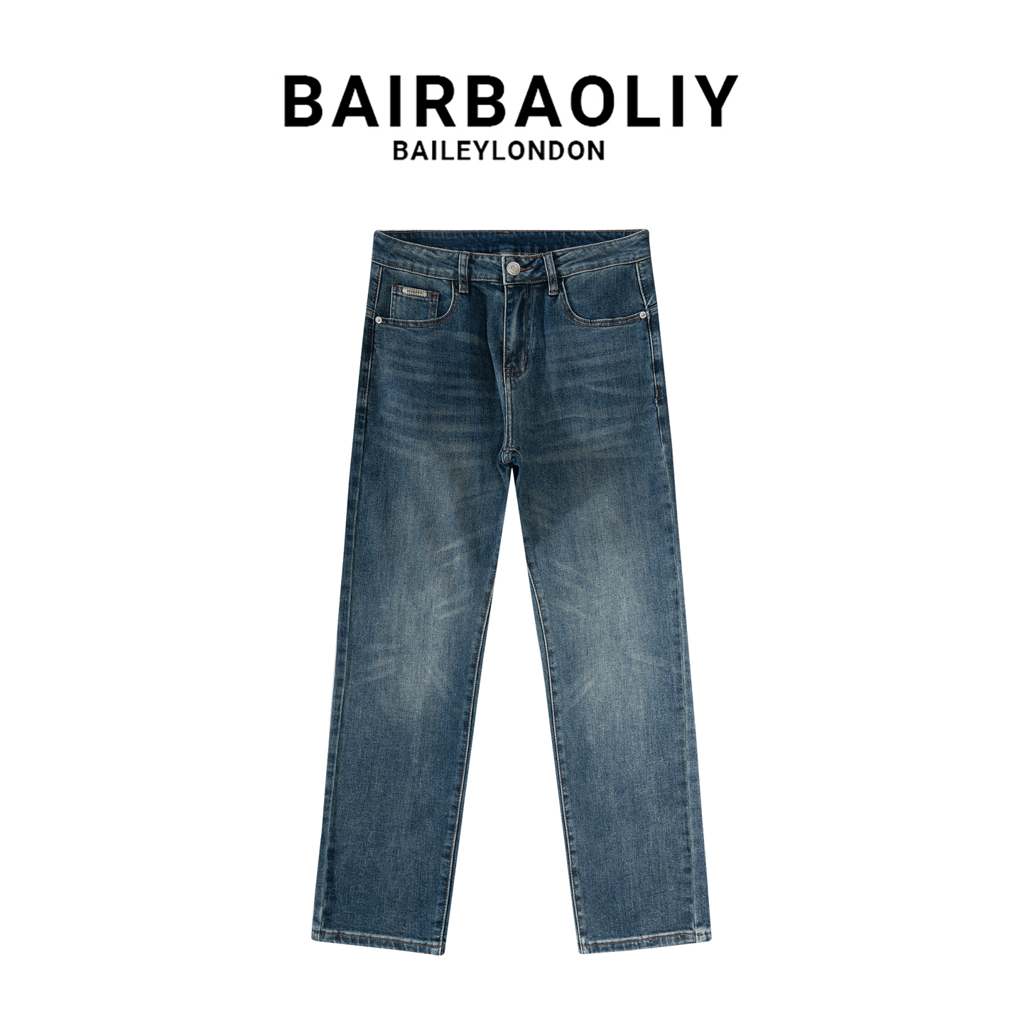 BAIRBAOLIY男士经典水洗百搭休闲牛仔裤直筒潮流时尚新款长裤男装