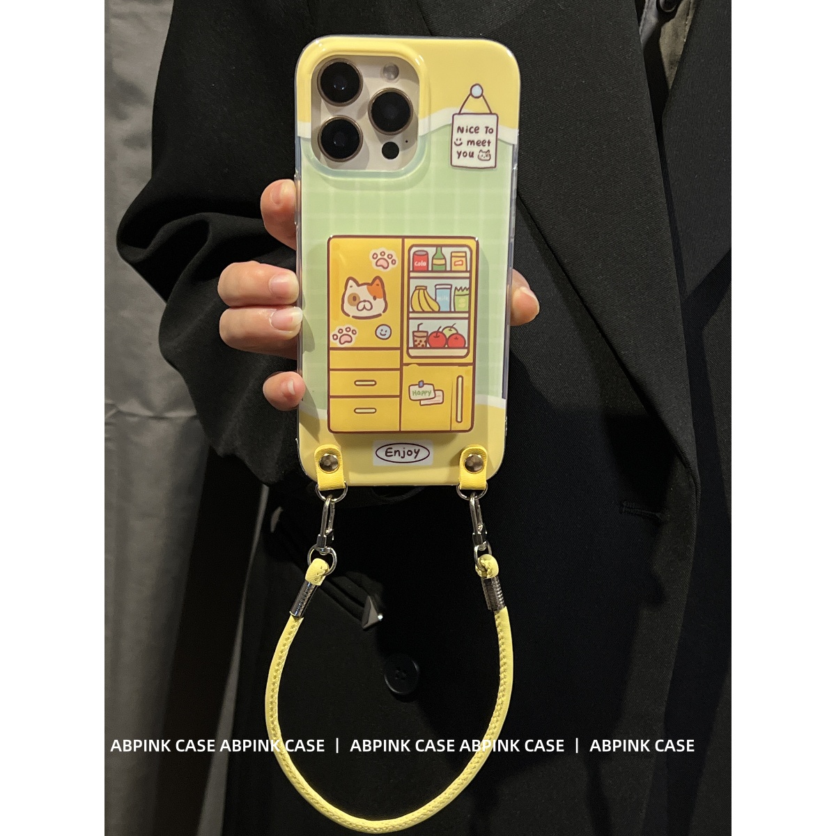 黄色小狗冰箱折叠支架镜面适用iPhone16promax苹果15手机壳14斜挎