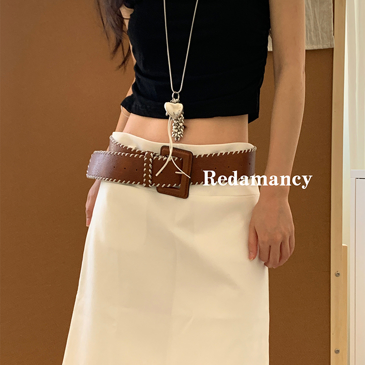 韩版春夏季波西米亚风编织皮革网红腰带宽面百搭高级感皮带装饰带