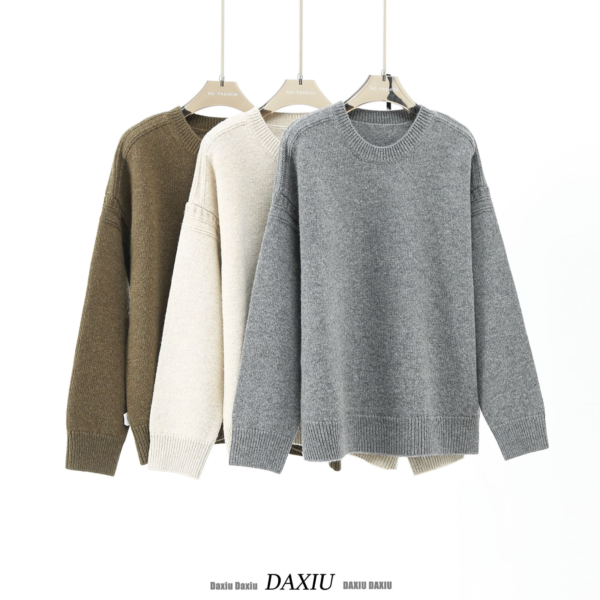 【DAXIU轻奢】秋冬纯色圆领羊绒净版百搭针织衫-6319