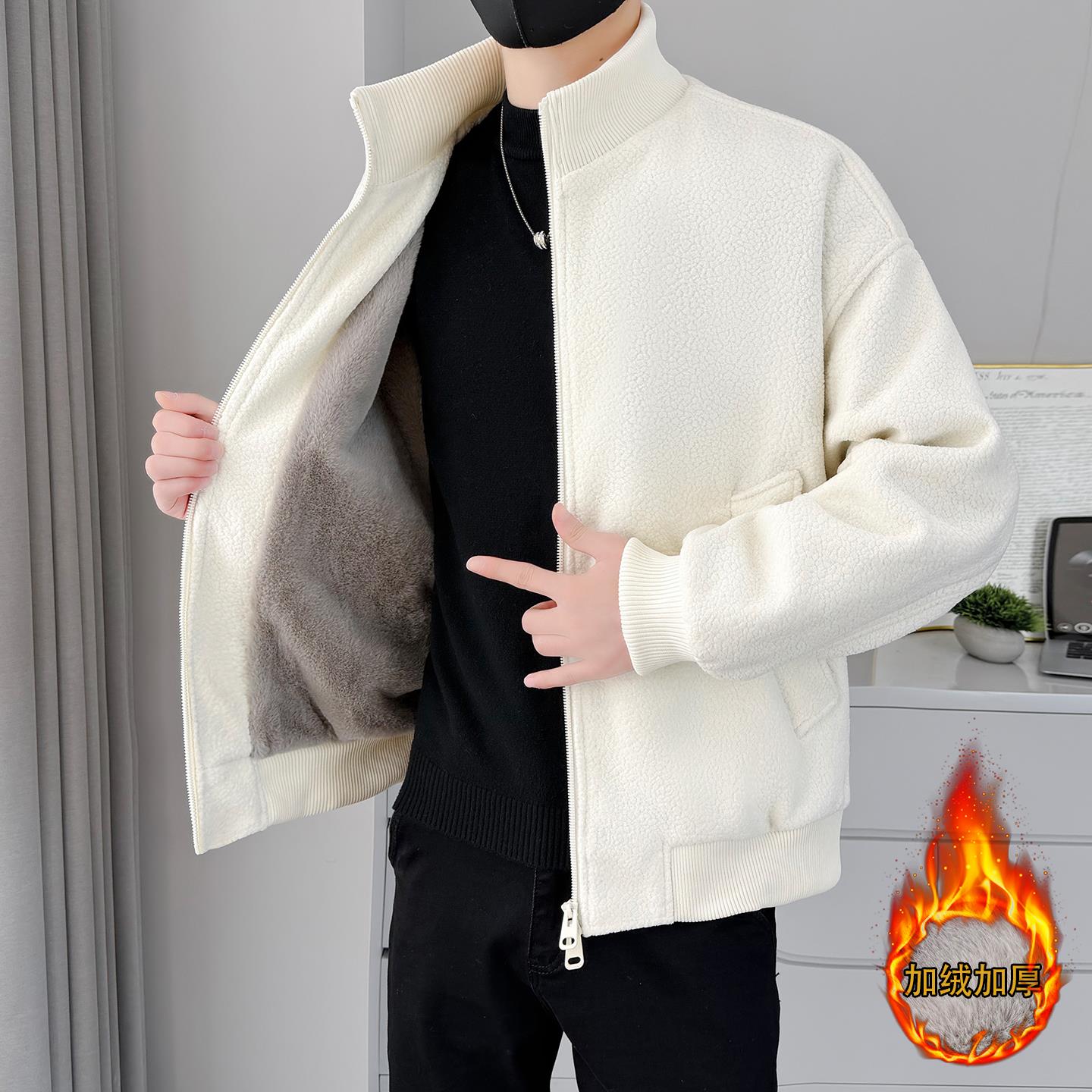 高端摇粒绒男士夹克外套男款秋冬季2025新款加绒加厚防寒保暖上衣