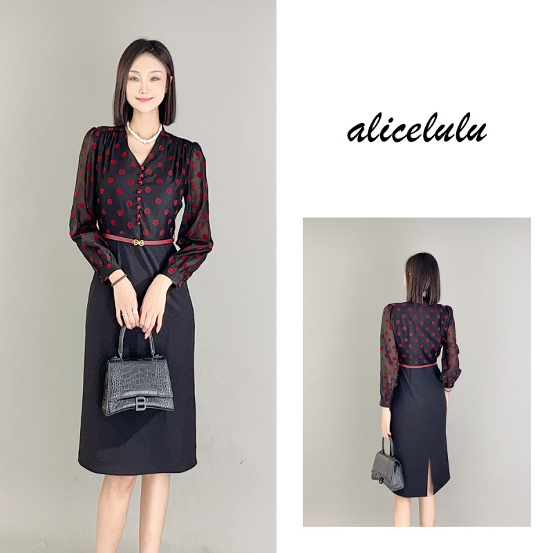 6 alicelulu “复古年华”连衣裙 优雅波点 皮质腰带 S2138905W