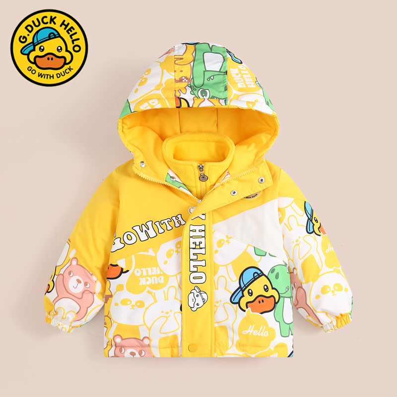 正品小黄鸭儿童冲锋衣三合一女童小童秋冬新款两件套男童宝宝套装