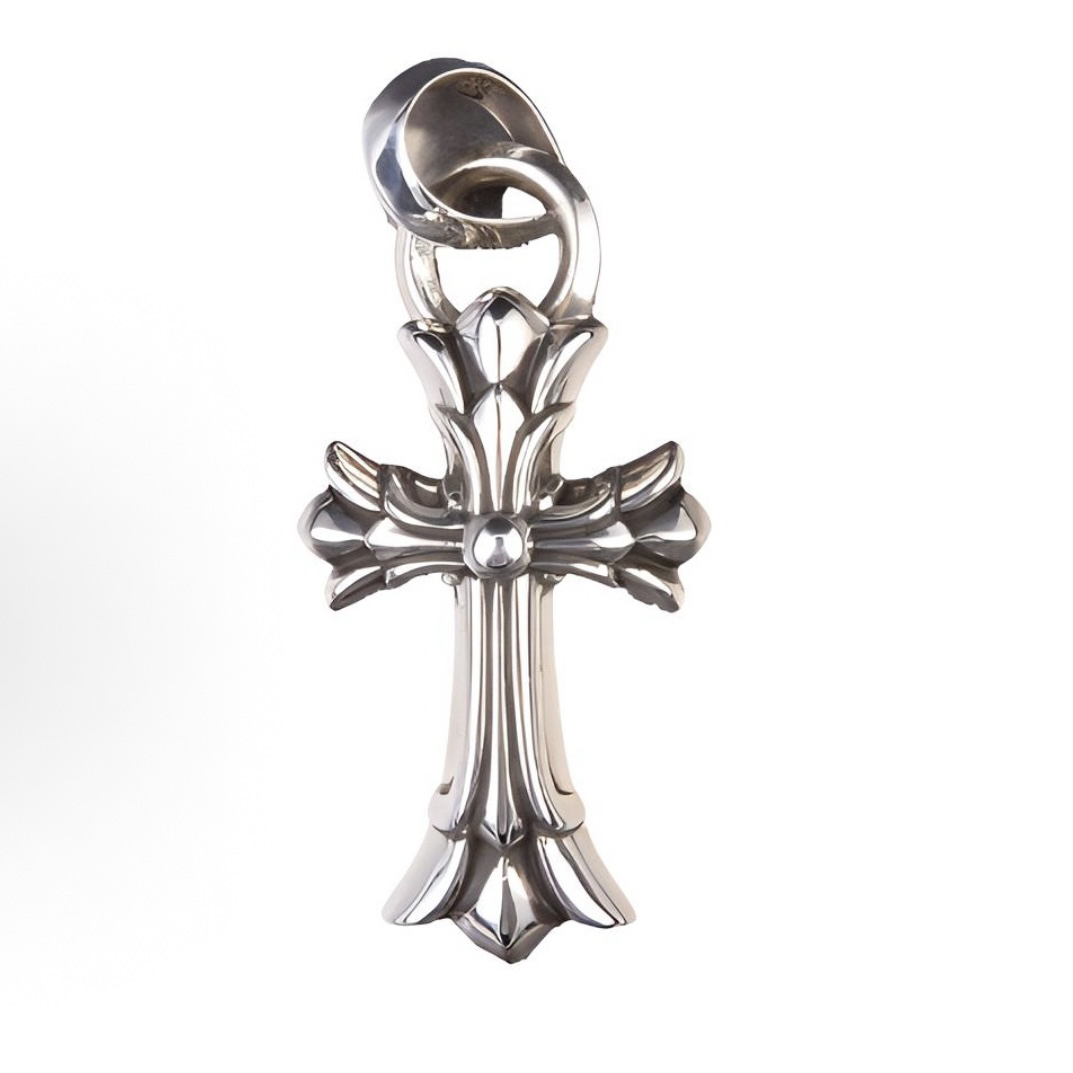 银吊坠 克罗心中号水滴扣双层十字架吊坠