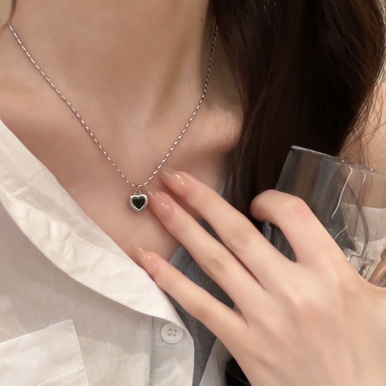 钛钢项链 小爱心 女锁骨链个性百搭高级设计感小众年新款