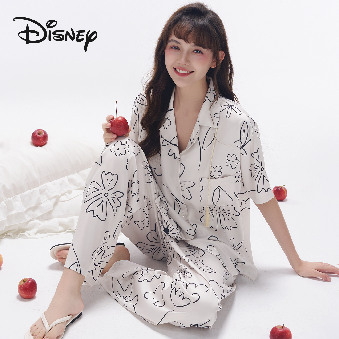Disney/迪士尼夏季新款女士可外穿花卉简约套装宽松睡衣家居服