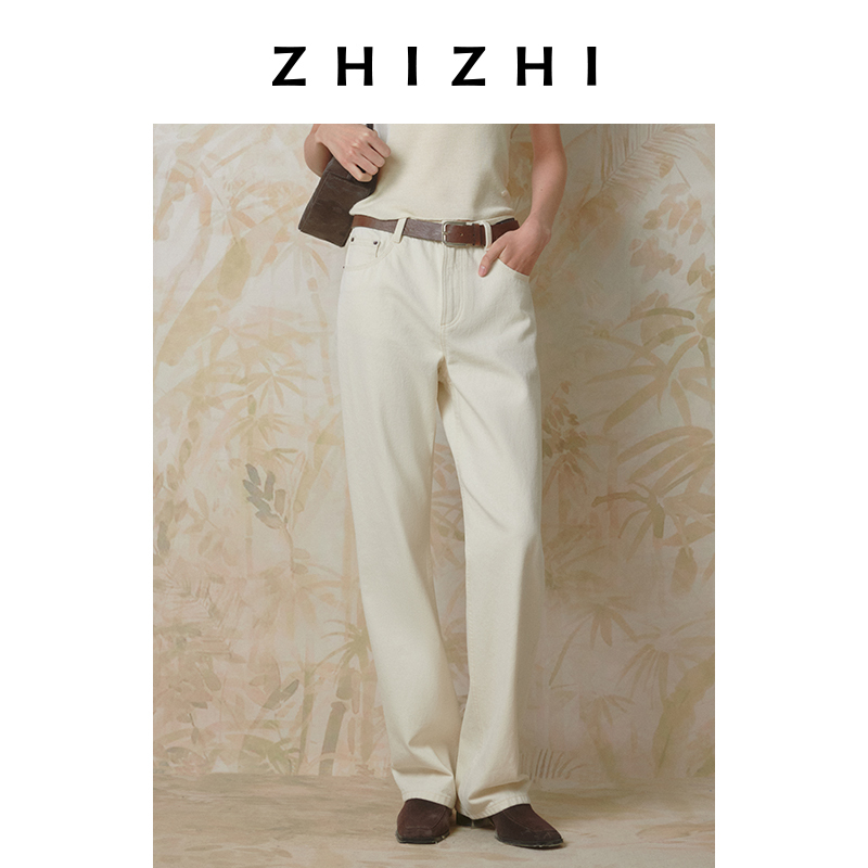 【橱窗】致知 重叠金 原色直筒阔腿牛仔裤女复古长裤ZZ2ESNHW008