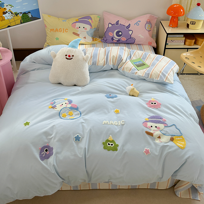 安安 星星魔法师高端全棉长绒棉磨毛120支CR工艺刺绣工艺款四件套