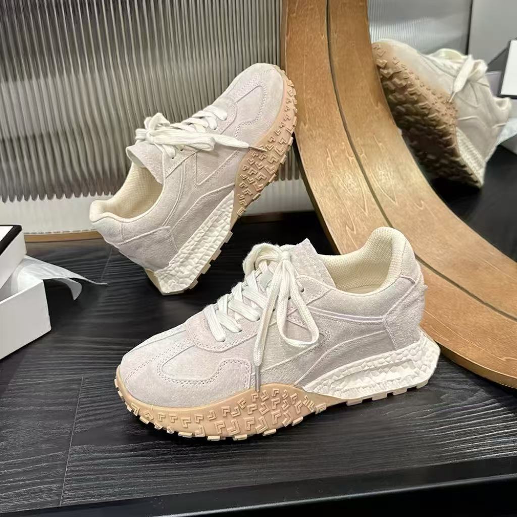 7cm内增早秋新款高芭蕾风德训鞋阿甘鞋厚底运动休闲鞋米白色