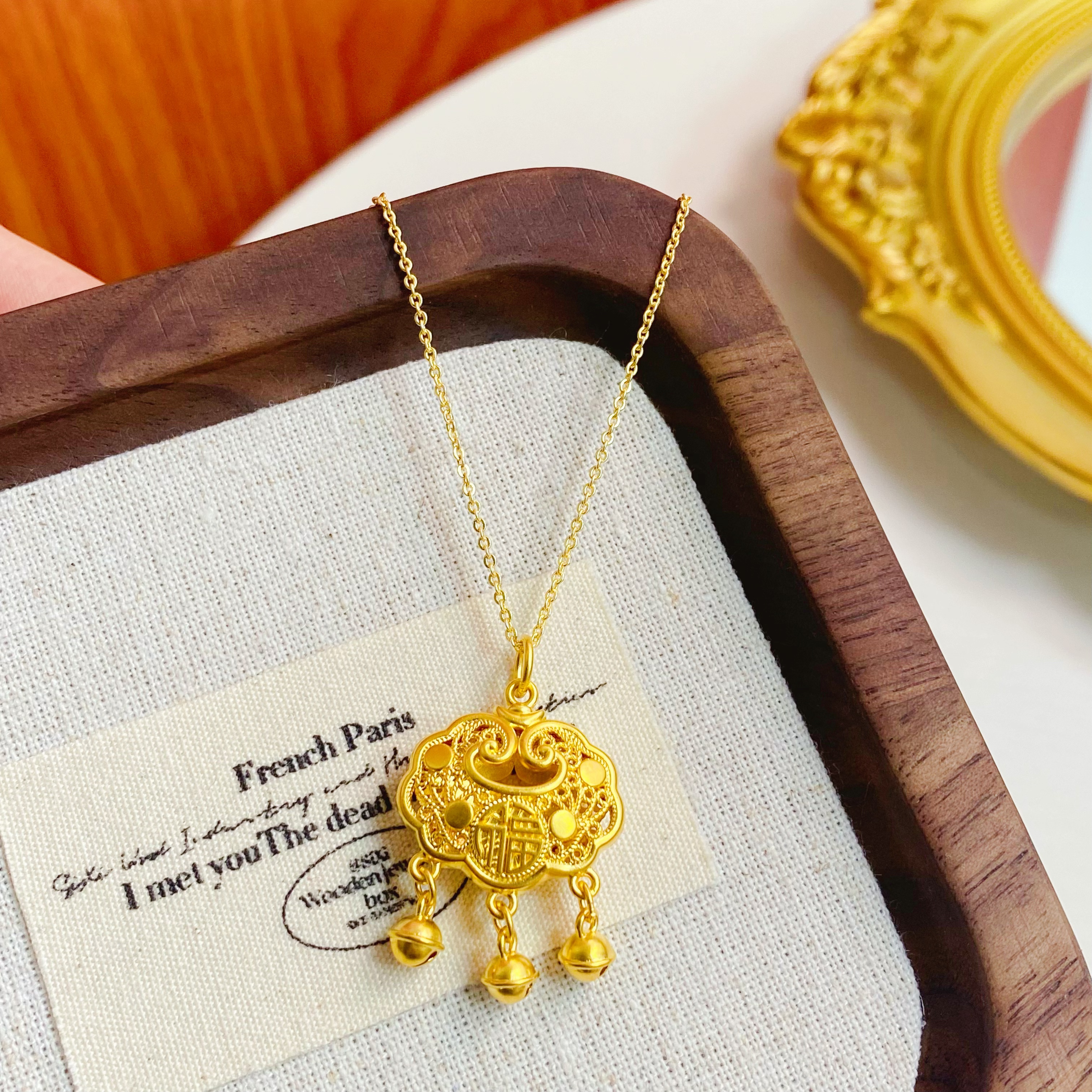 足金999平安锁吊坠花丝镂空福字锁包挂坠硬金水贝黄多退少补