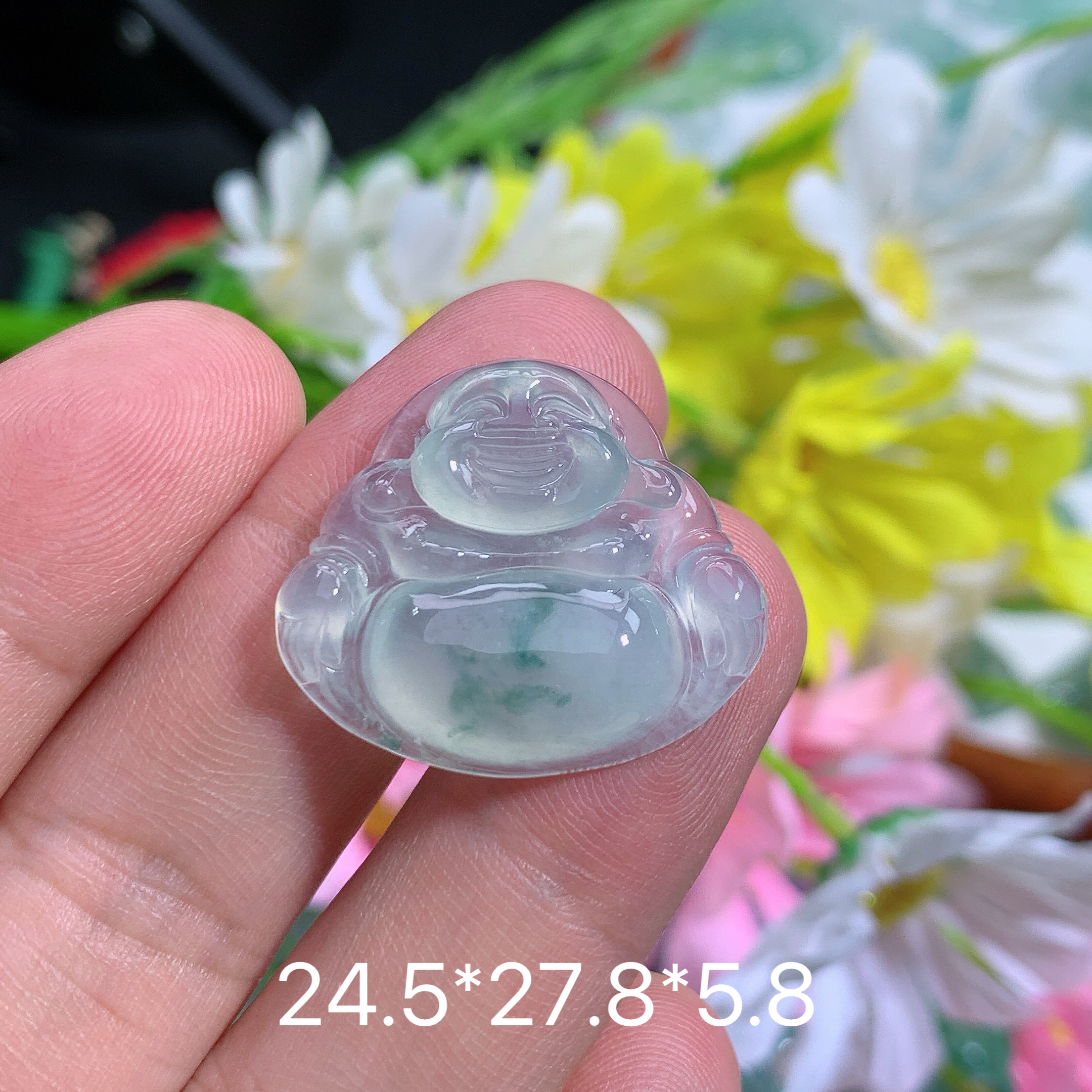 缅甸天然翡翠A货冰种飘花佛公吊坠刘百搭冰透水润上等翡翠玉珠宝