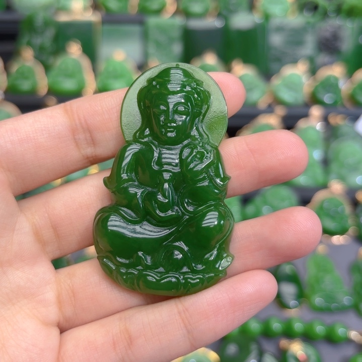 颈饰未镶嵌和田玉（碧玉）特价辣绿57m观音