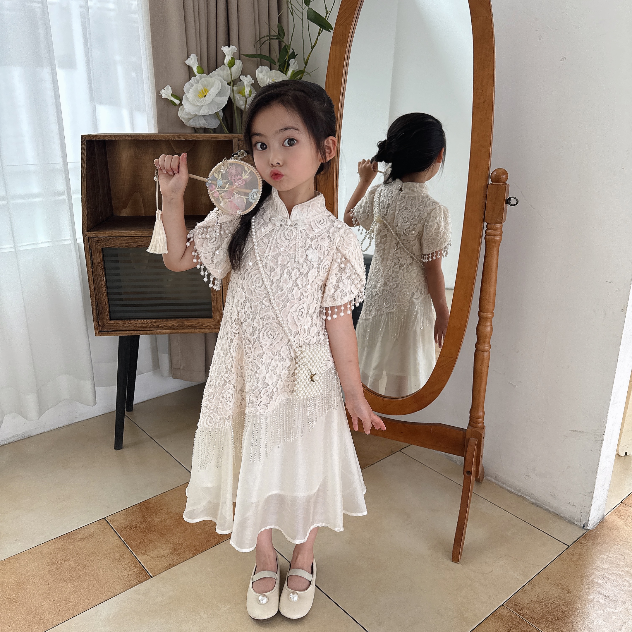 Disney/迪士尼女童夏新款重工亮片淑女公主连衣裙XCT2SQ269