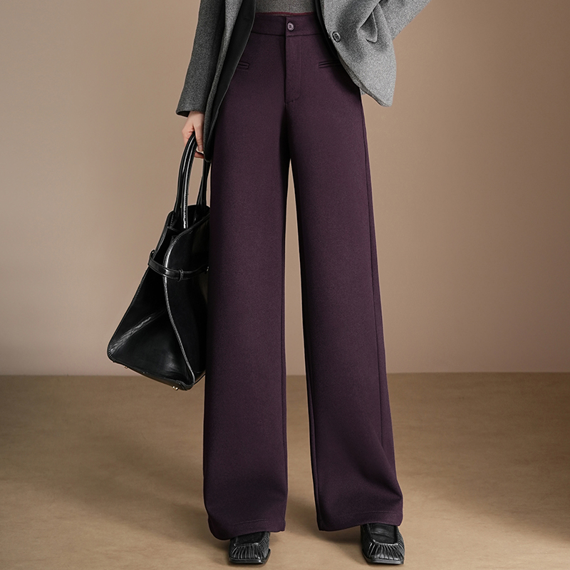 秋冬季绵羊毛呢窄版直筒女裤 高腰 垂感 休闲通勤保暖不闷汗 b859