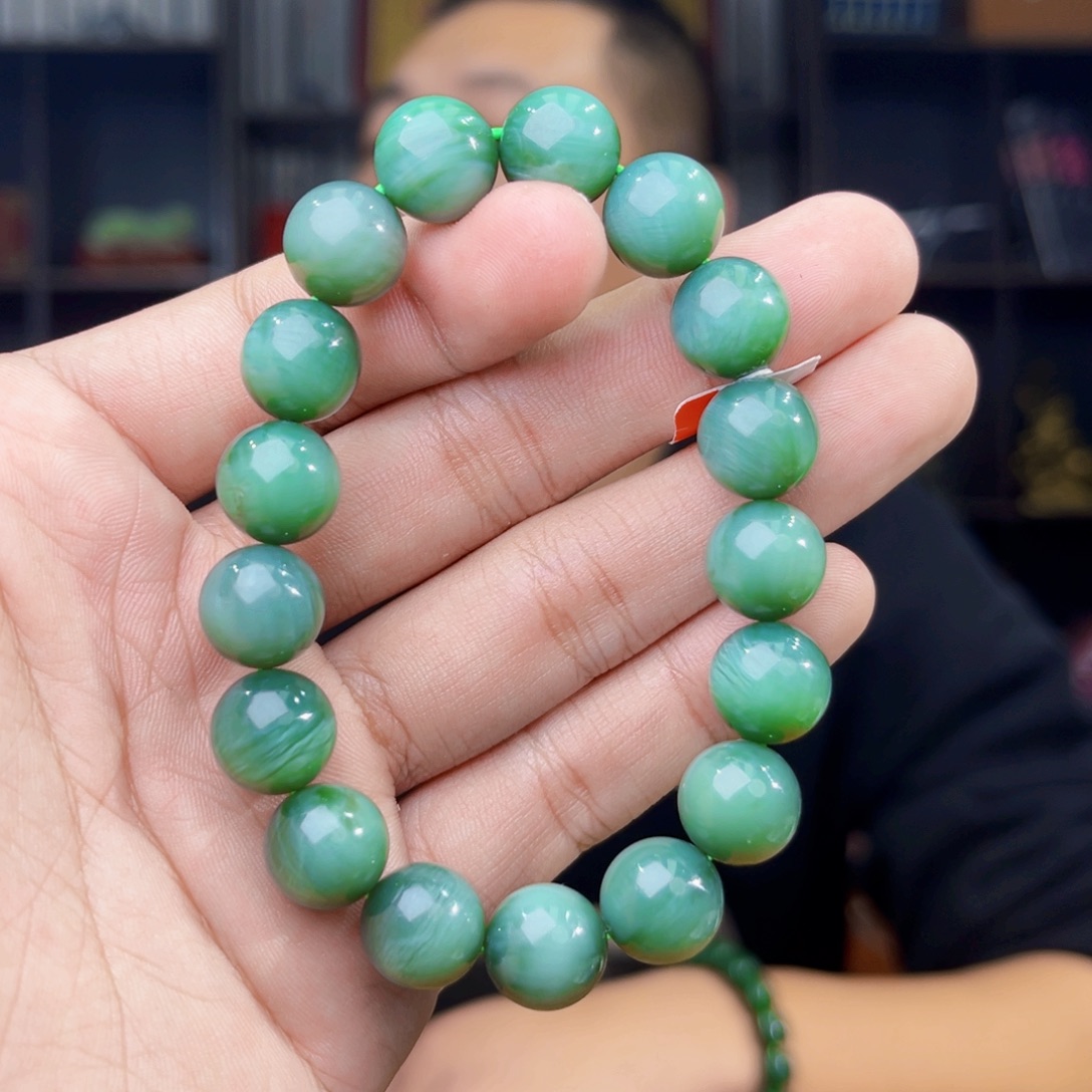 和田玉未镶嵌手串天然和田玉俄罗斯碧玉夹层瓷青卡12
